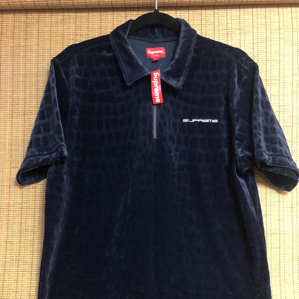 Supreme Croc Velour Zip Polo Navy